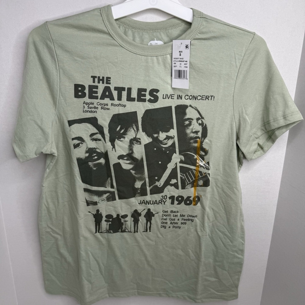 The Beatles 1969 Rooftop Concert T-Shirt Desert Sage Small New